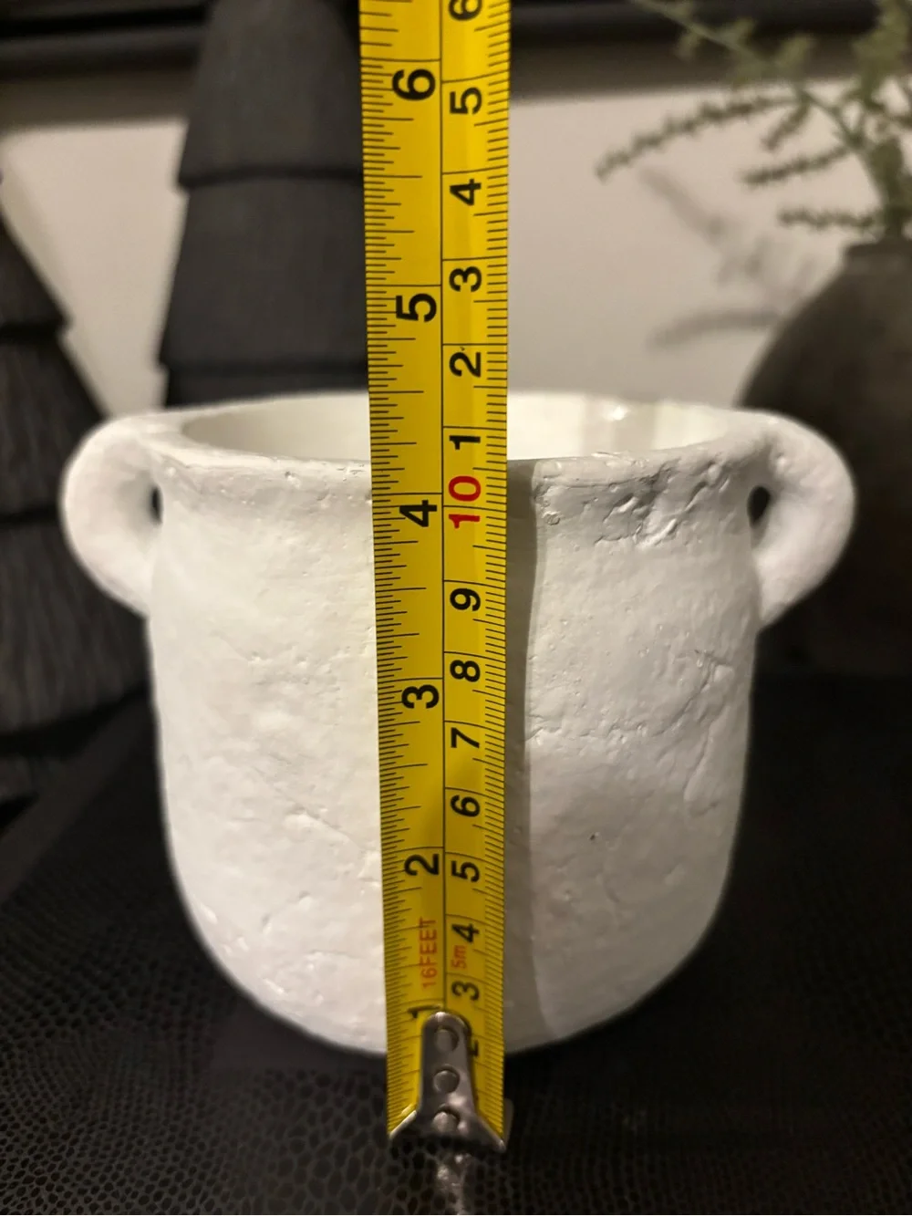 White Handmade Textured Ceramic Pot with Handles-Small